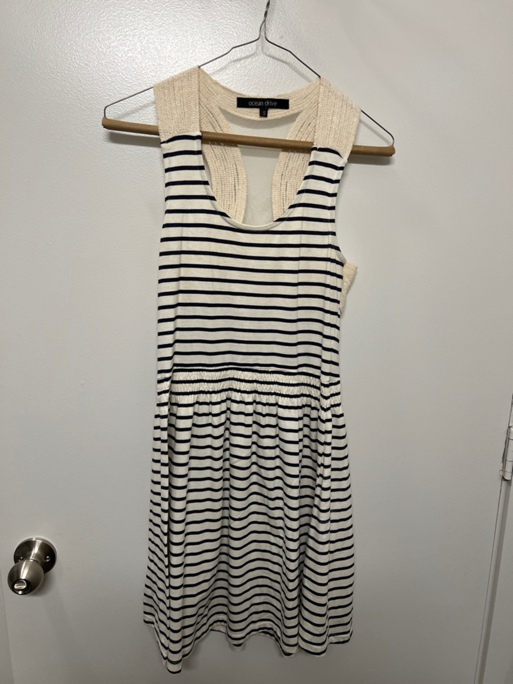Ocean Drive Cream & Black Striped Racerback Midi Dress